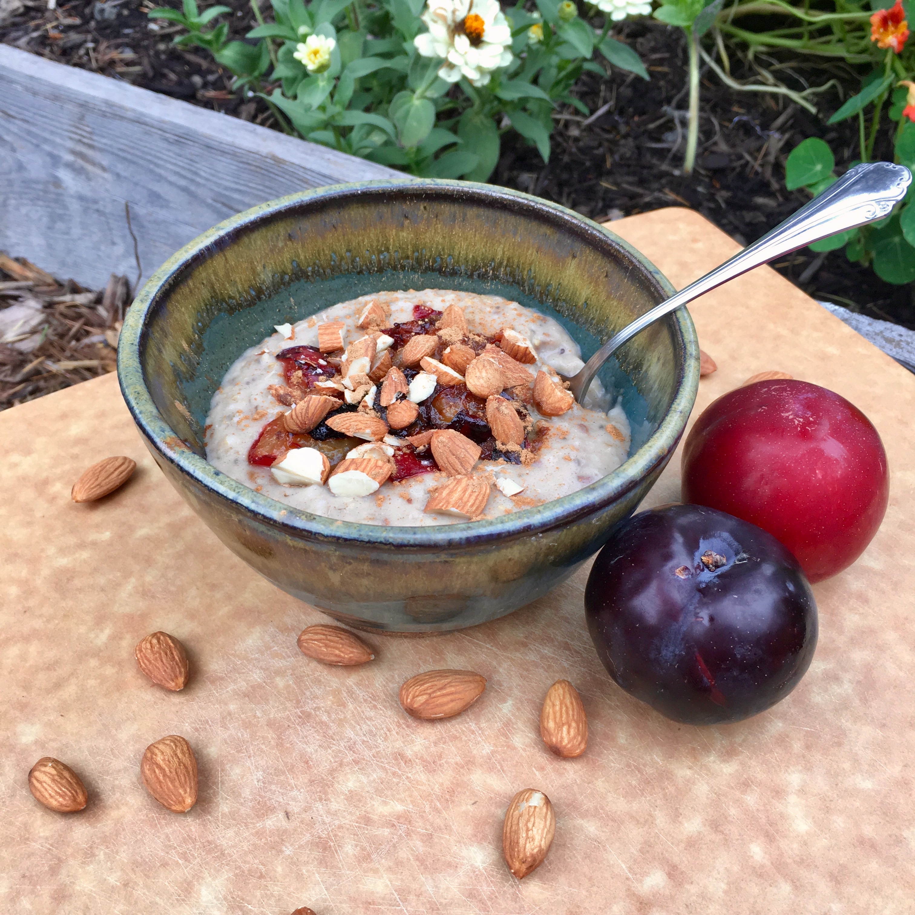 Creamy Steal Cut Oats with Caramelized Plums